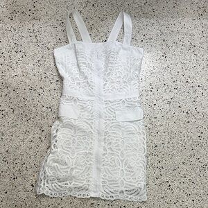Amanda Uprichard white lace mini dress square neck front zip small S revolve
